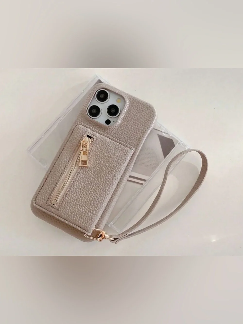 iPhone 17 Pro Wallet Case + Wristlet – Light Gray/Taupe – NEW